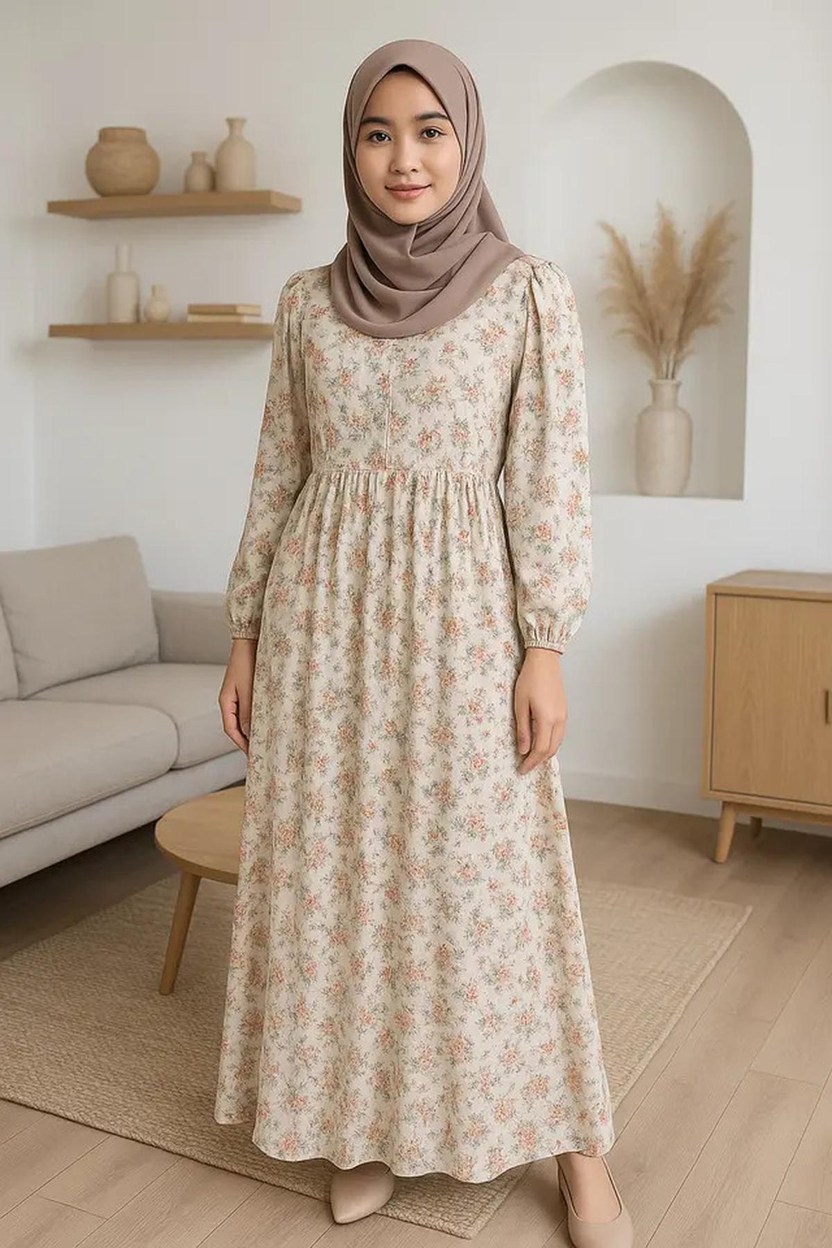 7 Model Gamis Motif Bunga yang Memikat Hati, Tampilan Gaya Feminin Tapi Stylish