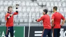 David De Gea yang merupakan kiper Manchester United ini adalah penjaga gawang utama pilihan Luis Milla di Timnas Spanyol U-21. Bersama Manchester United kini ia menjadi salah satu kiper papan atas dunia. (AFP/Jonathan Nackstrand)