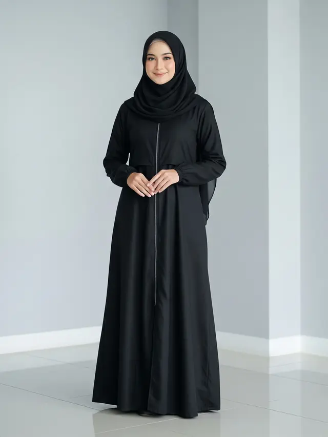 Gamis Toyobo Kombinasi Hitam dengan Tekstur Ringan