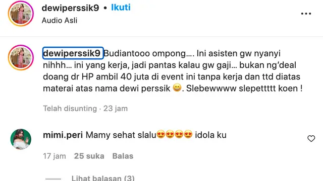 Unggahan Dewi Perssik. (Foto: Dok. Instagram @dewiperssik9)