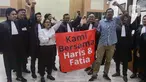 Aktivis dan pegiat Hak Asasi Manusia (HAM), Haris Azhar dan Fatia Maulidiyanti bersama tim pengacara usai sidang vonis bebas di Pengadilan Negeri Jakarta Timur, Jakarta, Senin (8/1/2024). (merdeka.com/Arie Basuki)