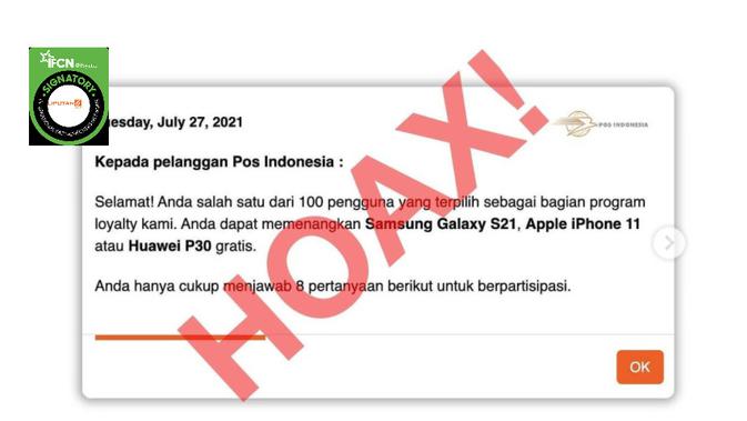 Cek Fakta Liputan6.com menelusuri informasi Pos Indonesia membagikan Smartphone dari iPhone hingga Samsung