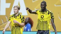 Selebrasi penyerang Borussia Dortmund, Serhou Guirassy dalam laga 16 besar Piala Dunia Antarklub 2025 versus Monterrey, Rabu (2/7/2025).&nbsp;(AP Photo/Mike Stewart)