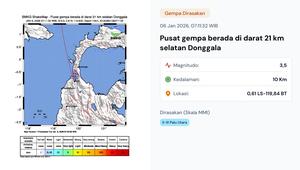 Gempa hari ini, Selasa (6/1/2026) pukul 07:11:32 WIB membuat wilayah Donggala, Provinsi Sulawesi Tengah. (www.bmkg.go.id)