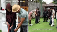 Momen Aurel Hermansyah latihan main golf diajari keluarga Halilintar. (sumber: Instagram/genhalilintar)