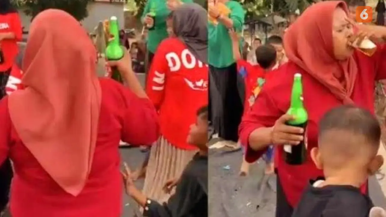 Viral Emak-emak tenggak miras (Liputan6.com/Istimewa)
