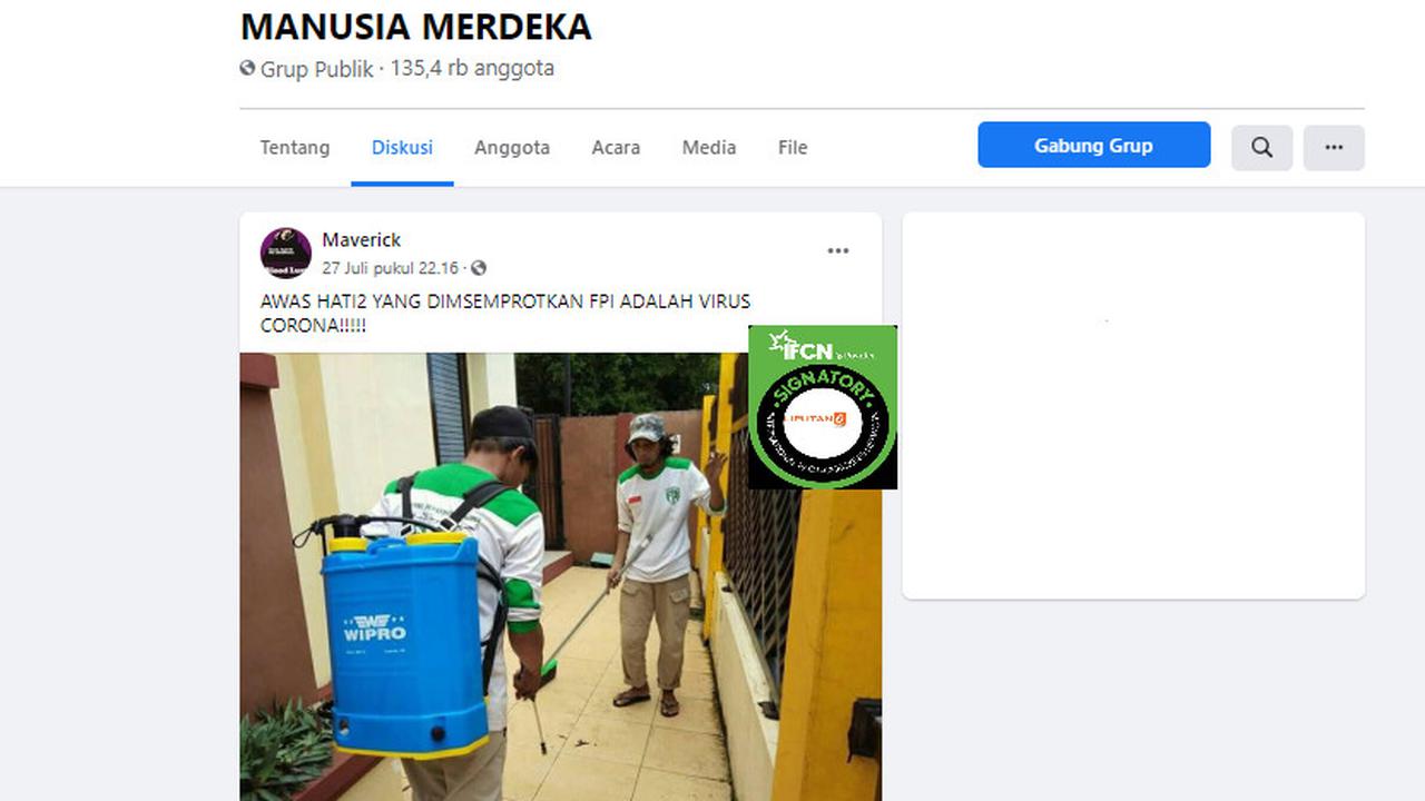 klaim foto anggota FPI sedang menyemprotkan virus corona