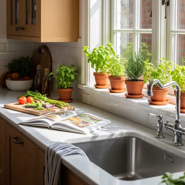 Dapur dengan Tanaman di Area Jendela