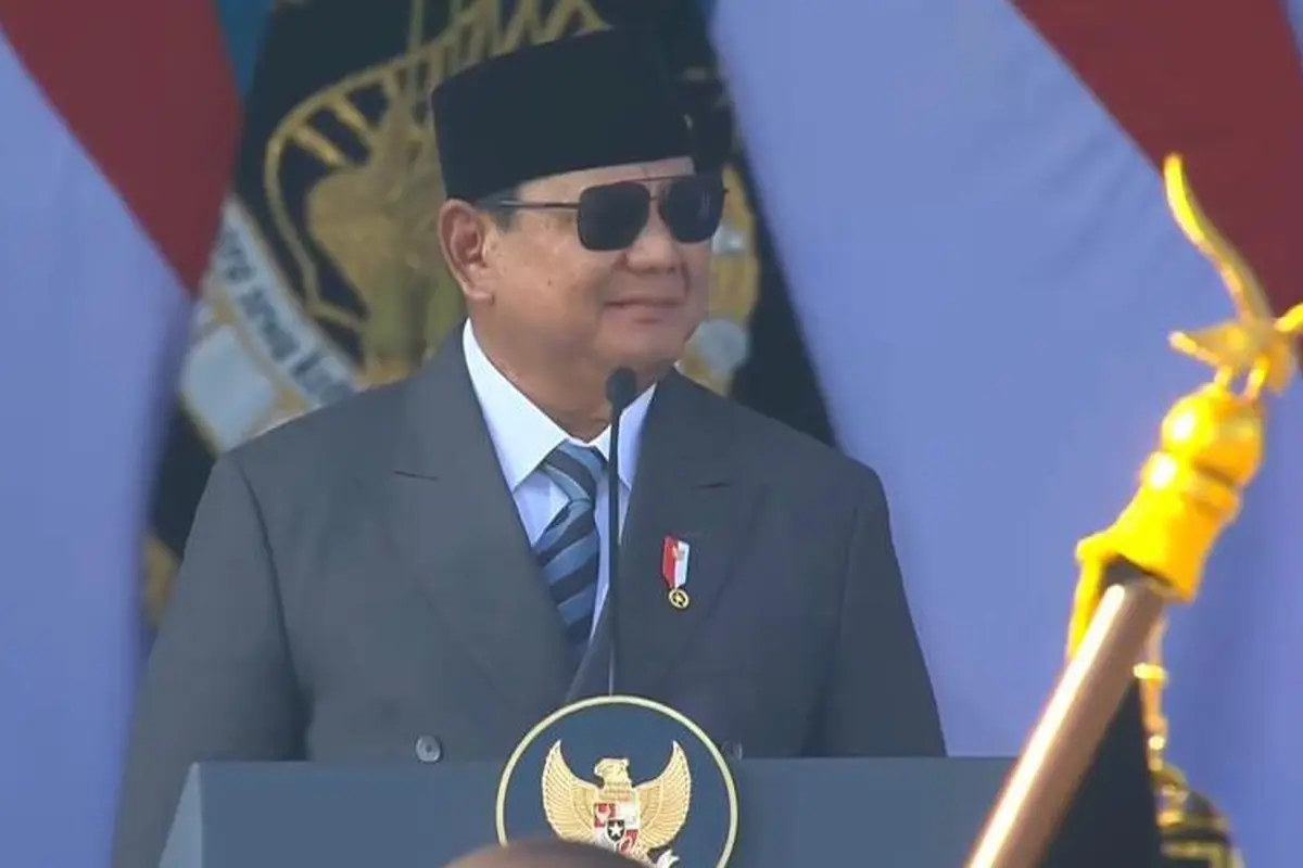 Presiden Prabowo Subianto saat menghadiri HUT ke-80 Bhayangkara di Satlat Brimob Cikeas, Kabupaten Bogor, Jawa Barat.