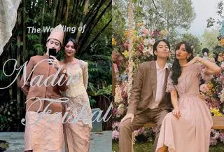 Sheila Dara hadir dengan dua tampilan berbeda di akad dan resepsi pernikahan sang adik, Faishal Tanjung dan Nadin Amizah. [@vidialdiano].