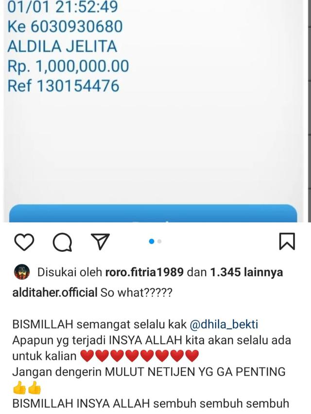 Unggahan Aldi Taher transfer uang donasi untuk Indra Bekti (https://www.instagram.com/p/Cm4Pj_jyQ3-/)