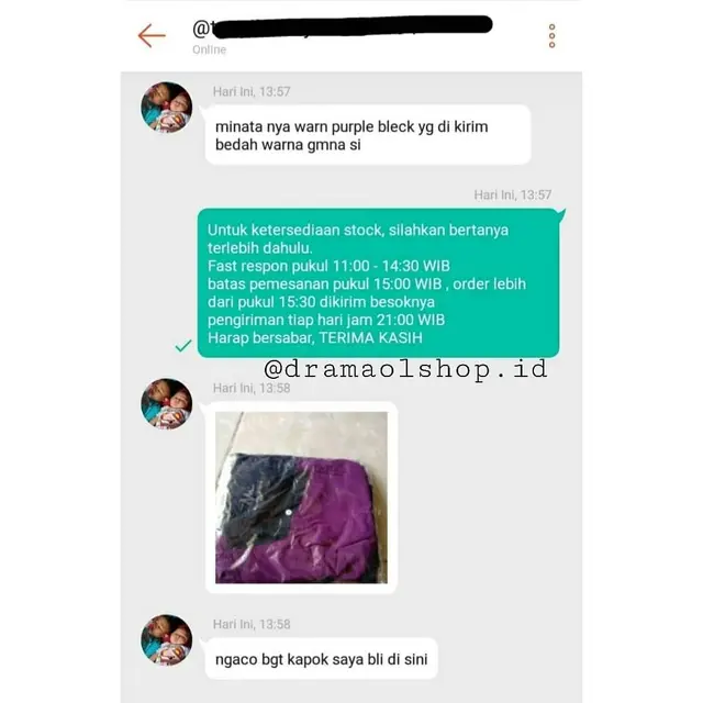 Review Pembeli di Online Shop Komplain Salah Warna Baju, Bikin Gregetan. (Sumber: Instagram/dramaolshop.id)