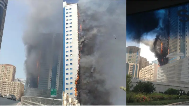 Ganasnya Api Membakar Gedung Pencakar Langit di UEA