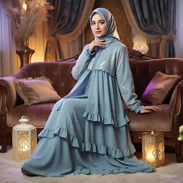 Gamis dengan Aksen Ruffle Bertingkat (Ilustrasi by AI(