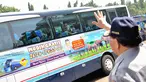 Menteri Perhubungan (Menhub) EE Mangindaan melepas keberangkatan peserta mudik gratis 2014. Jakarta, (24/7/14) (Liputan6.com/Faizal Fanani)
