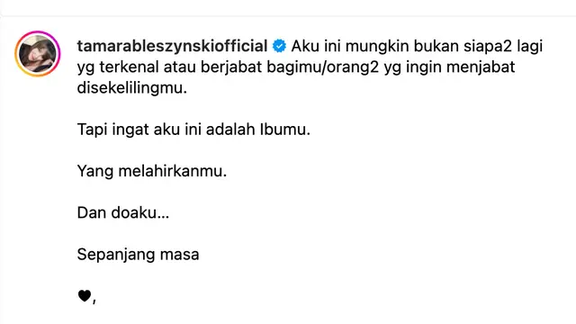 Unggahan Tamara Bleszynski. (Foto: Dok. Instagram @tamarableszynskiofficial)
