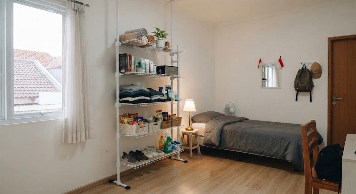 9 Ide Rak Tanpa Bor untuk Kamar Kos dan Apartemen, Praktis Tanpa Merusak Dinding