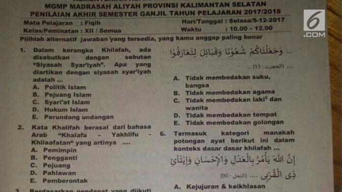 Contoh Soal Tes Masuk Madrasah Aliyah Negeri