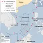 Daerah sengketa Laut China Selatan (BBC/UNCLOS,CIA)