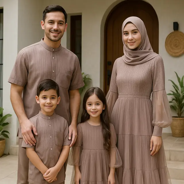 7 Ide Gamis Seragam Sekeluarga dengan 2 Anak, Kompak dan Elegan untuk Momen Spesial