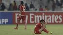 Gelandang Persija Jakarta, Riko Simanjuntak, tampak kecewa usai disingkirkan Home United pada laga Piala AFC di SUGBK, Jakarta, Selasa (15/5/2018). Persija takluk 1-3 dari Home United. (Bola.com/M Iqbal Ichsan)