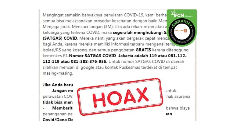 Cek Fakta nomor telepon Satgas Covid-19