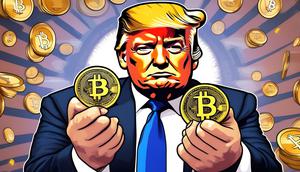 Aset kripto memecoin bertema Donald Trump (TRUMP). (Foto: By AI)