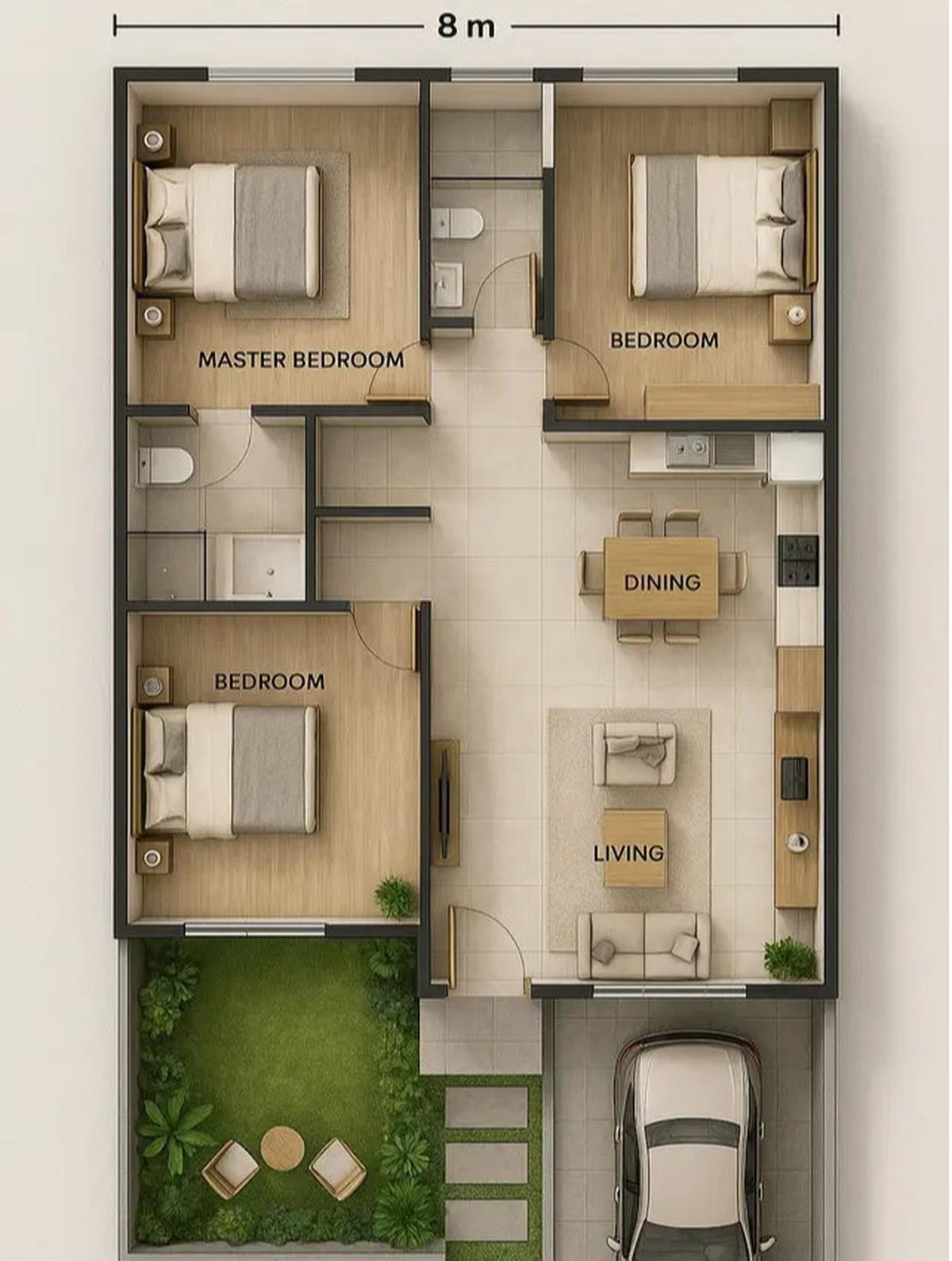 denah rumah mewah ukuran 8x15 / AI Image