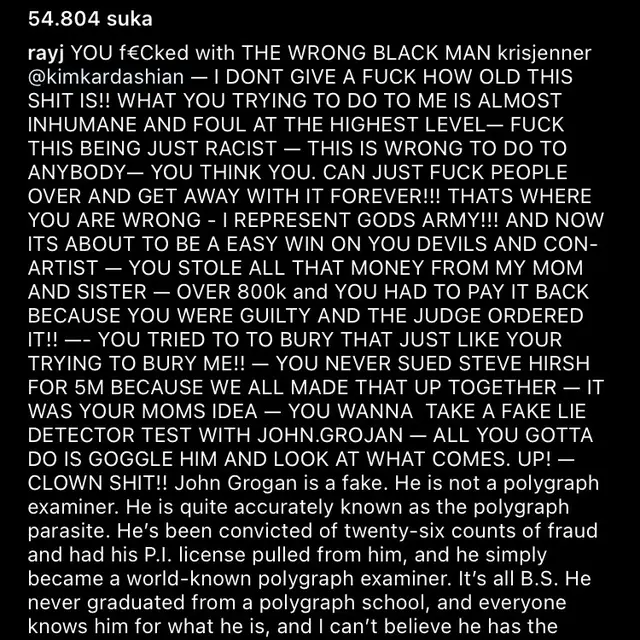 Caption Instagram Ray J (Foto: Screenshot Instagram Ray J)