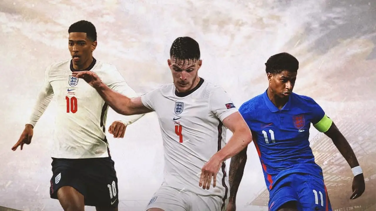 Ilustrasi - Jude Bellingham, Declan Rice, Marcus Rashford