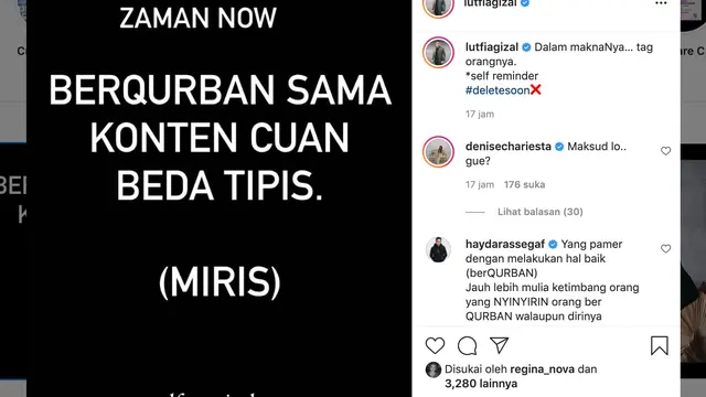 Unggahan Lutfi Agizal. (Foto: Instagram @lutfiagizal)
