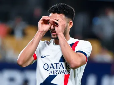 Paris Saint-Germain (PSG), sukses menaklukkan Montpellier dengan skor 4-1 pada laga Liga Prancis. Penyerang asal Portugal, Goncalo Ramos, tampil trengginas dengan memborong tiga gol. (AFP/Sylvain Thomas)