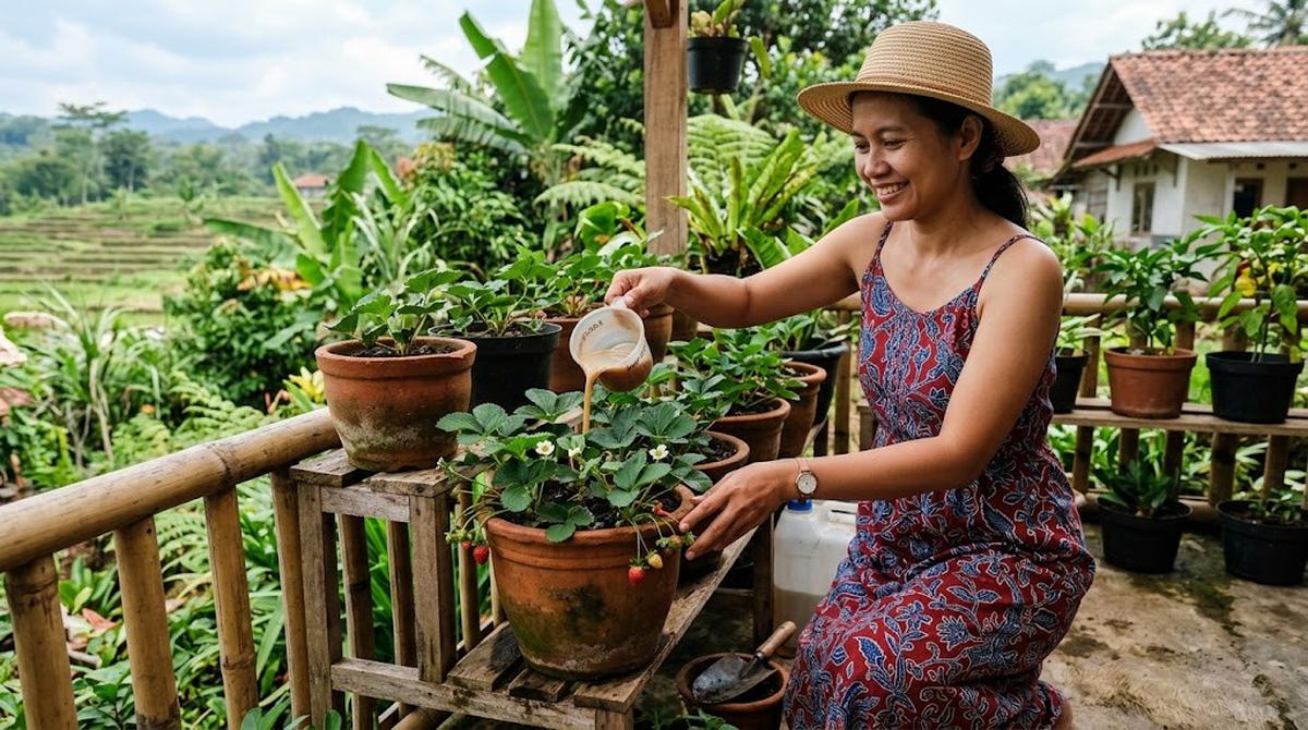 Cara Menyiram Tanaman Hias yang Benar dengan Meletakkan Pot di Atas Rakt