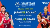 Live Streaming Volleyball Nations Legaue 2021 Selasa 8 Juni 2021 di Vidio. (Sumber : dok. vidio.com)