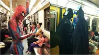 Orang naik kereta pakai kostum karakter dalam film (Sumber: reddit)