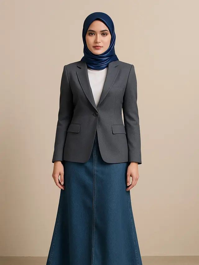 Rok Jeans Flare dan Blazer (Foto: ChatGPT)