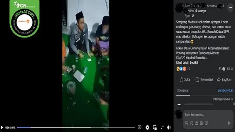 Video yang diklaim surat suara sudah tercoblos di Sampang, Jawa Timur sebelum pemungutan suara Pemilu 2024. (sumber: Facebook)