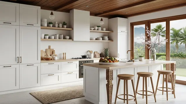 Inspirasi Dapur dengan Kombinasi Kayu dan Warna Putih (AI Generated)