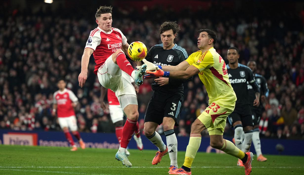 Arsenal menutup tahun 2025 dengan kemenangan telak 4-1 atas Aston Villa pada laga Liga Inggris di Stadion Emirates, Selasa (30/12/2025).  (AP photo/Alastair Grant)