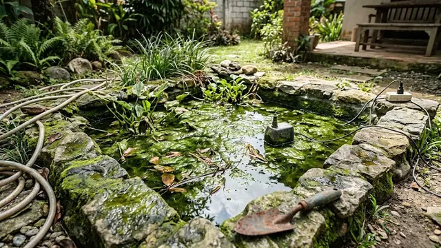 Kesalahan Merawat Kolam Mini yang Bikin Airnya Cepat Berlumut (AI Generated)