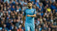 Masa depan Sergio Aguero di Manchester City sebelumnya menjadi spekulasi usai kehadiran Gabriel Jesus.(EPA/Peter Powell)