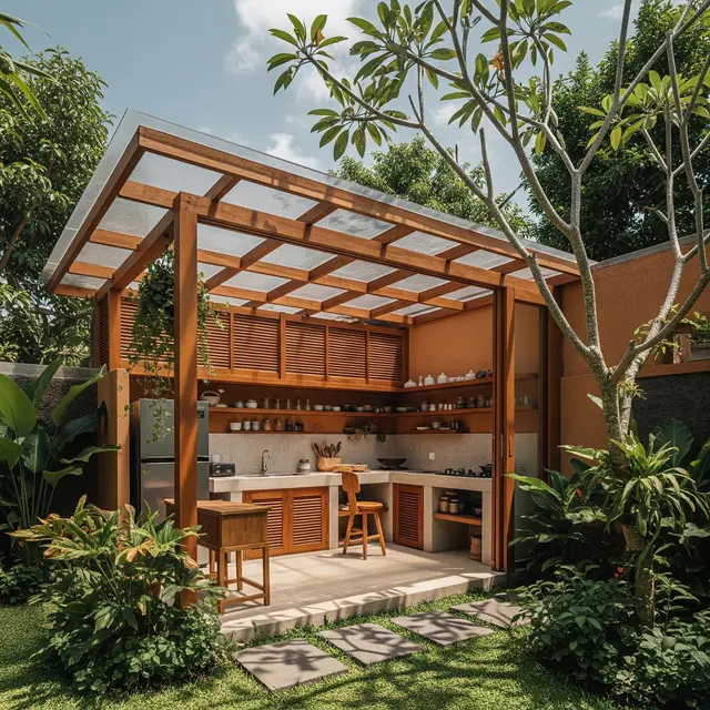 Desain Dapur Belakang Rumah dengan Atap Transparan