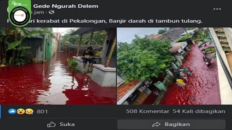 Gambar Tangkapan Layar Kabar tentang Perumahan Terendam Banjir Darah di Pekalongan, Jawa Tengah (sumber: facebook)