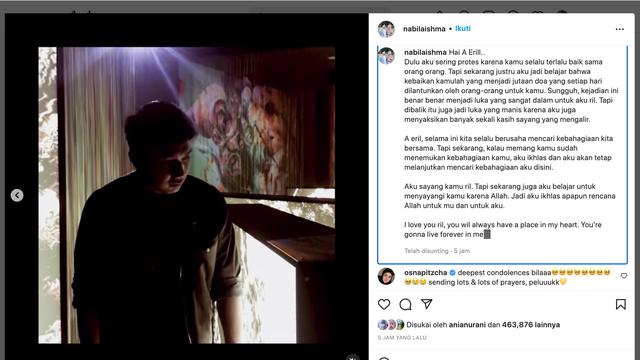 Unggahan Nabila Ishma pacar Eril. (Foto: Dok. Instagram @nabilaishma)
