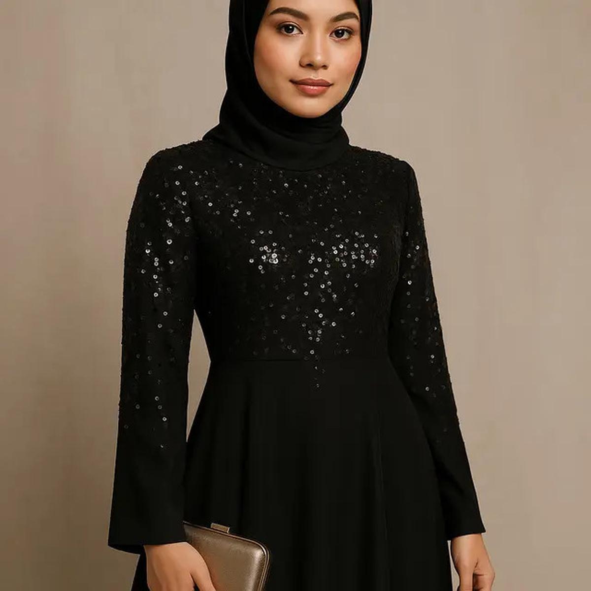 7 Model Gamis Hitam untuk Pesta Tren 2025 yang Elegan, Mewah dan Mudah Dipadukan