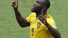 Ekspresi pemain Timnas Belgia, Romelu Lukaku, setelah menjebol gawang Tunisia pada laga Piala Dunia 2018, Sabtu (23/6/2018). (AP Photo/Victor Caivano)