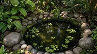 Cara Membuat Kolam Mini Natural dengan Lumut dan Batu Kali dari Galon Bekas (AI Generated)