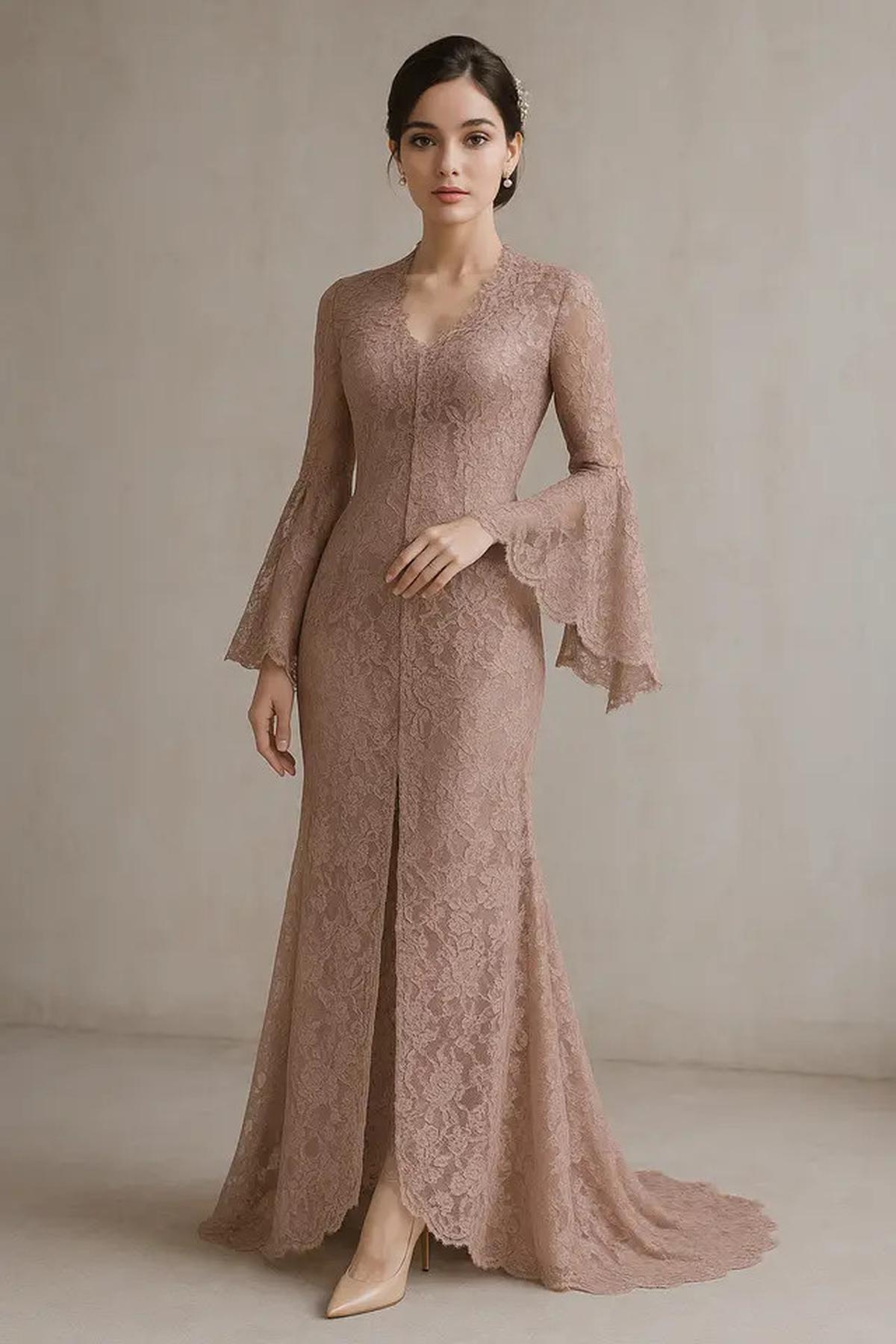 7 Model Kebaya Brokat Lengan Lonceng Belah yang Tren di 2025