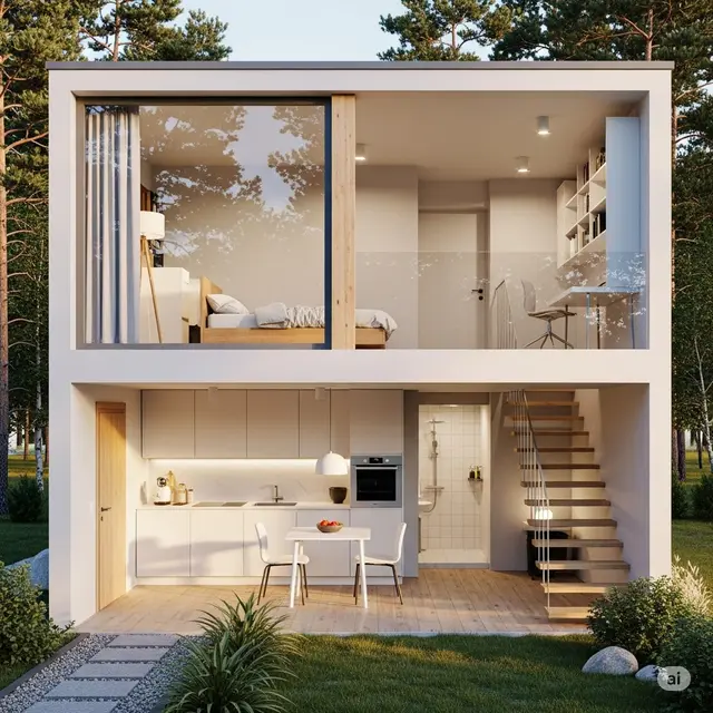 Desain Rumah 4x3 Sederhana dengan Mezzanine yang Cocok untuk Hunian Minimalis (Image by Gemini AI)