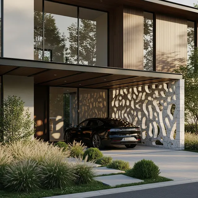 Model Carport dengan Dinding Roster Estetik (AI Generated)